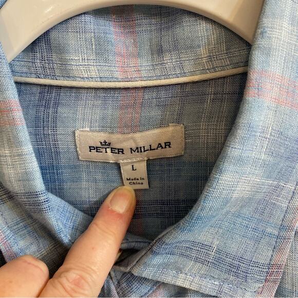 Peter Millar Summer Sky Crystal Beach Linen Sport Shirt Button Down Mens Large - Picture 3 of 16